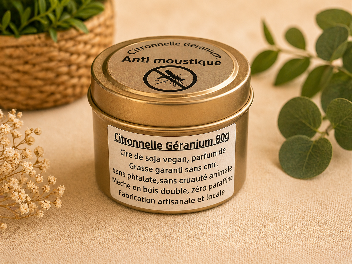 Bougie anti moustique citronnelle géranium artisanale – Image 6