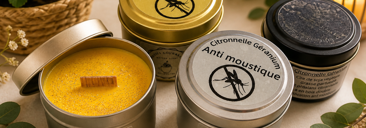 Bougies anti moustiques artisanales citronnelle géranium Maison Cindy
