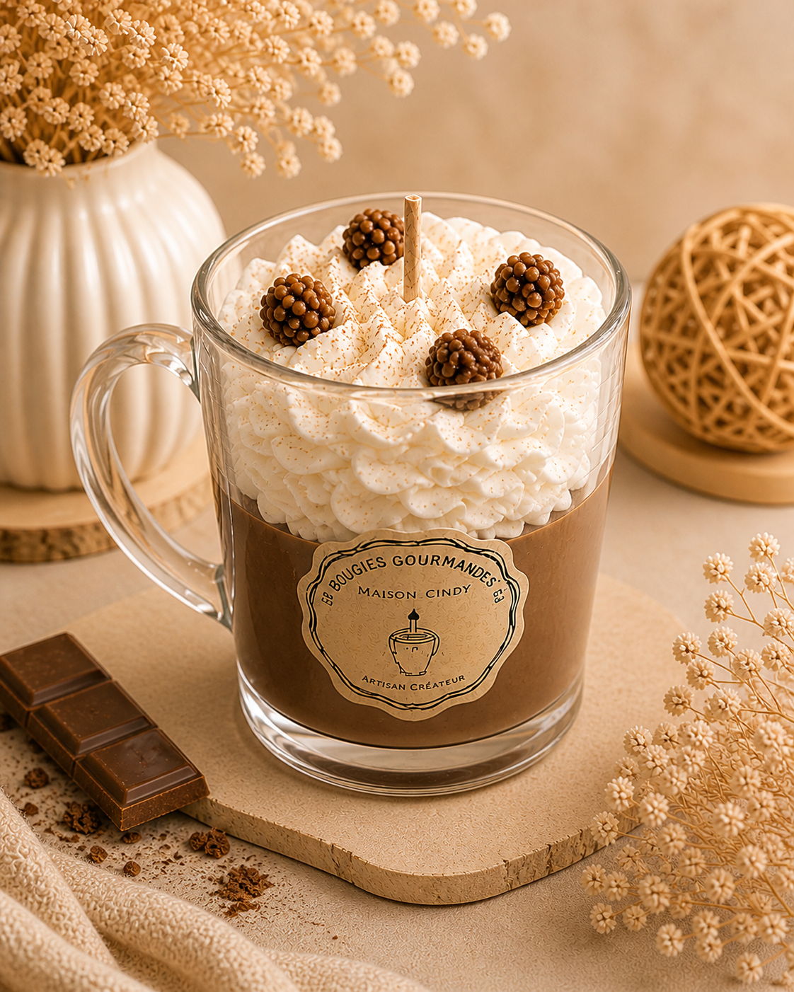 Bougie gourmande Rocher praliné artisanale – Image 5