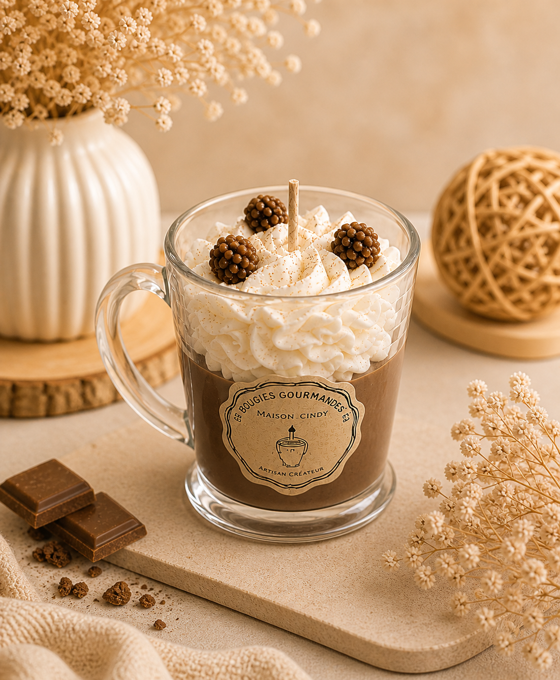 Bougie gourmande Rocher praliné artisanale – Image 4
