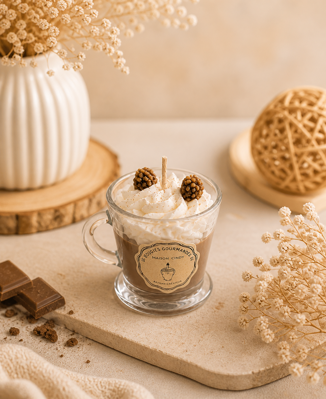 Bougie gourmande Rocher praliné artisanale – Image 3