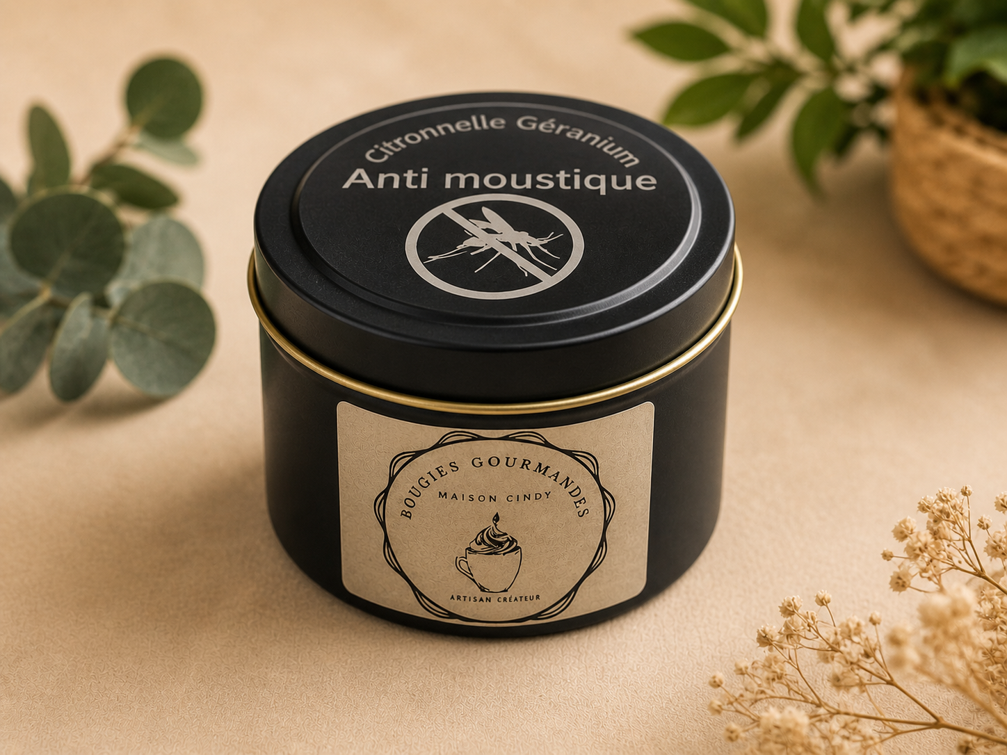 Bougie anti moustique citronnelle géranium artisanale – Image 3