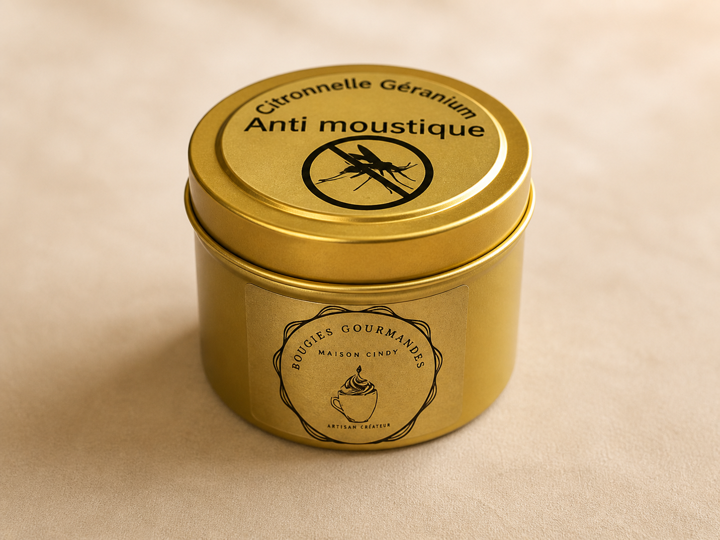 Bougie anti moustique citronnelle géranium pot bronze avec mèche bois double artisanale